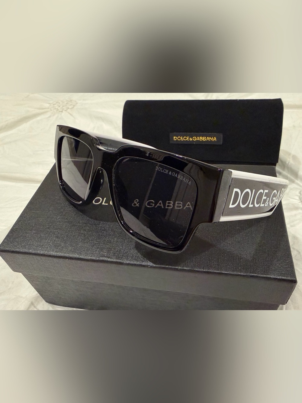 Dolce & Gabbana unisex Black Sunglasses with White Logo Arms